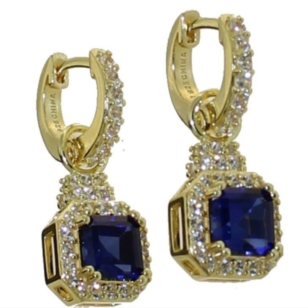 Asscher Cut 3.50 ct Sapphire Dangle Earrings